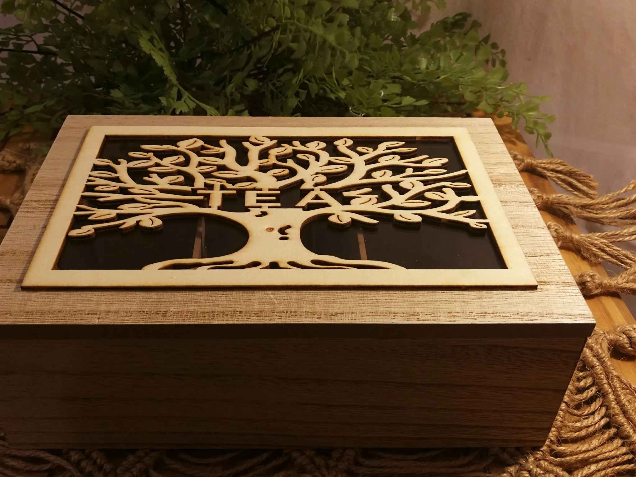 Boîte infusions mdf verre arbre bois naturel dimensions 24 x 16 x 8 cm